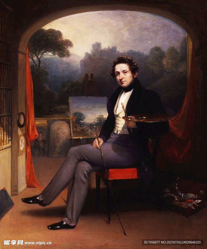 古典绅士持杖坐像