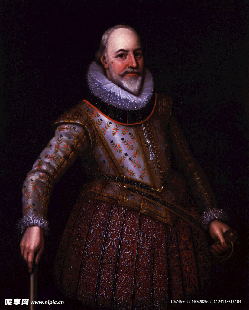 复古装扮的持杖男士肖像