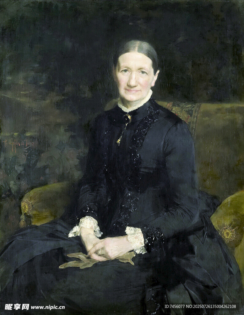 复古装扮女性端坐肖像