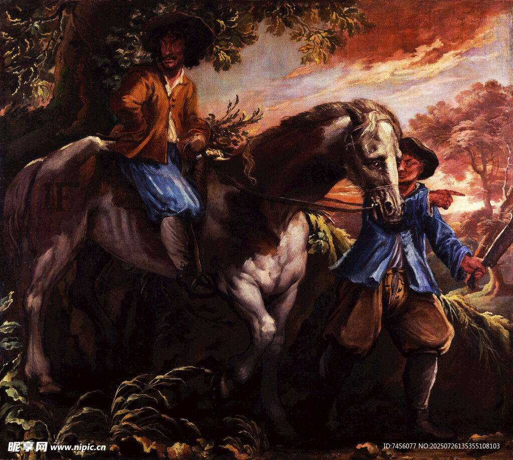 贵族骑马场景油画