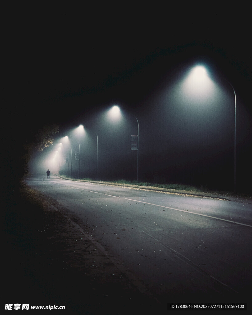 黑暗中延伸的明亮道路