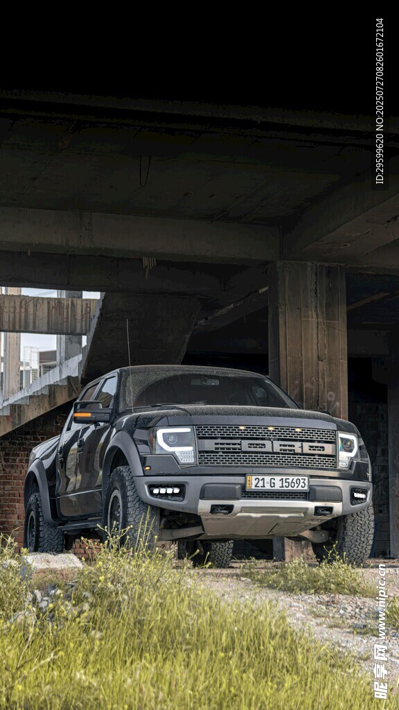 桥下停放的银色越野车