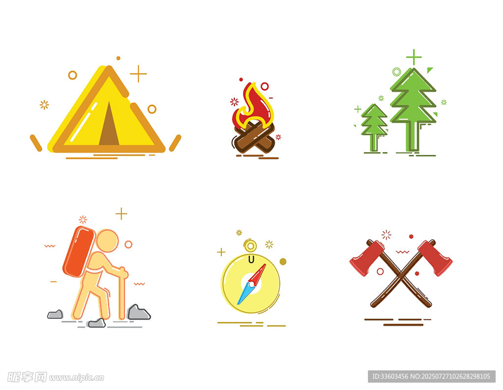 户外露营元素图标集合