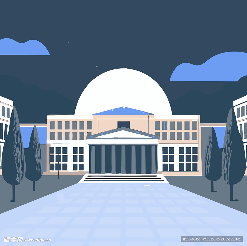 夜晚中的宏伟建筑景观