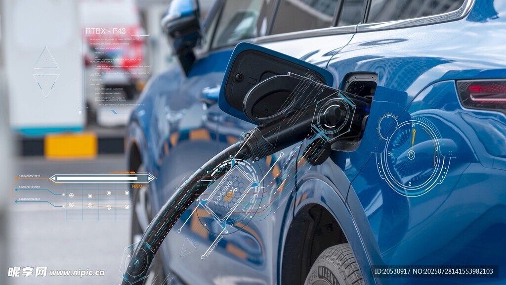 蓝色汽车正在充电视频