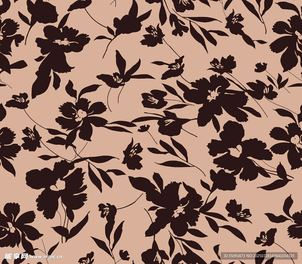 米色底黑色花卉图案布料
