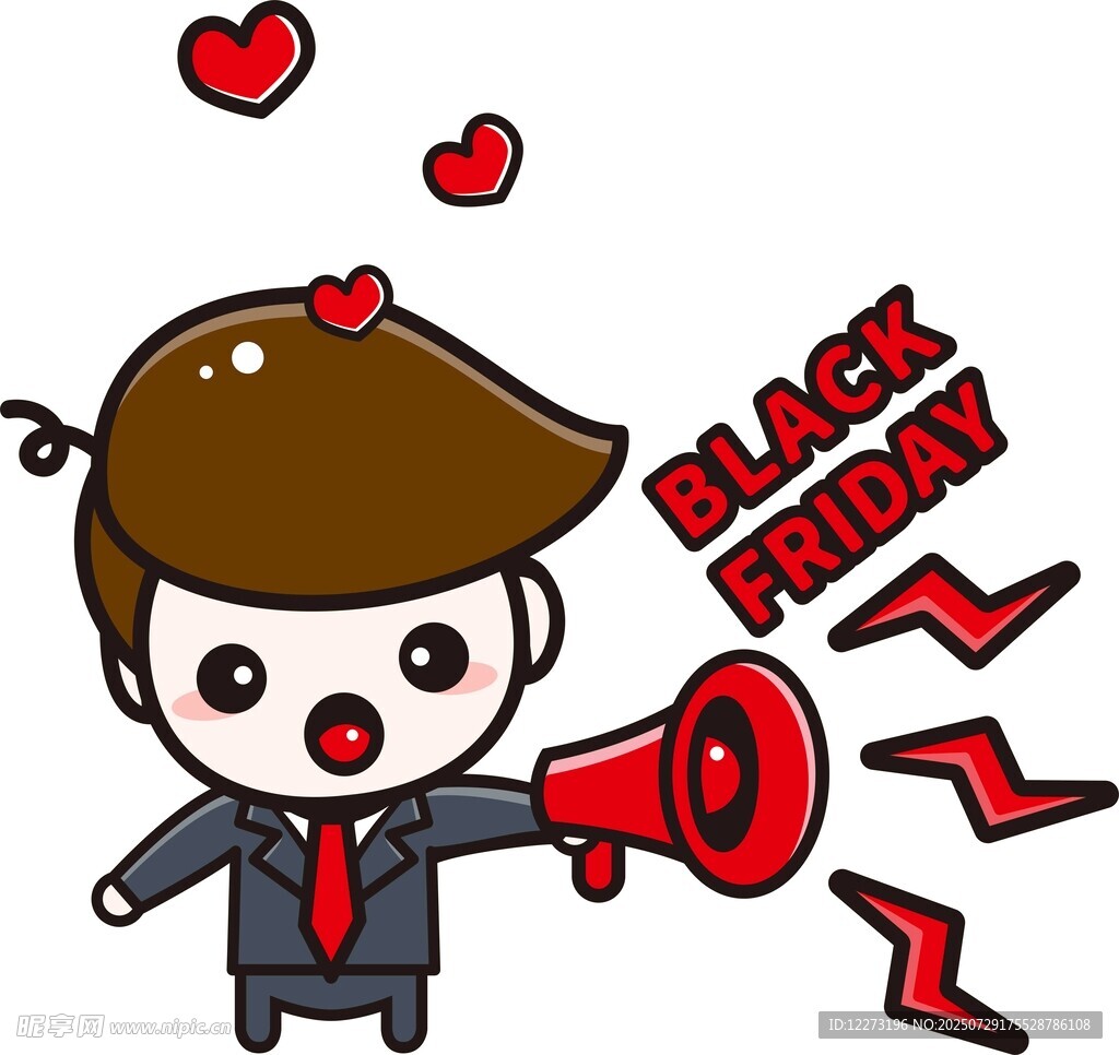 卡通人物用喇叭喊黑色星期五