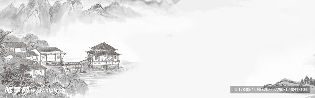 水墨山水间的静谧小屋