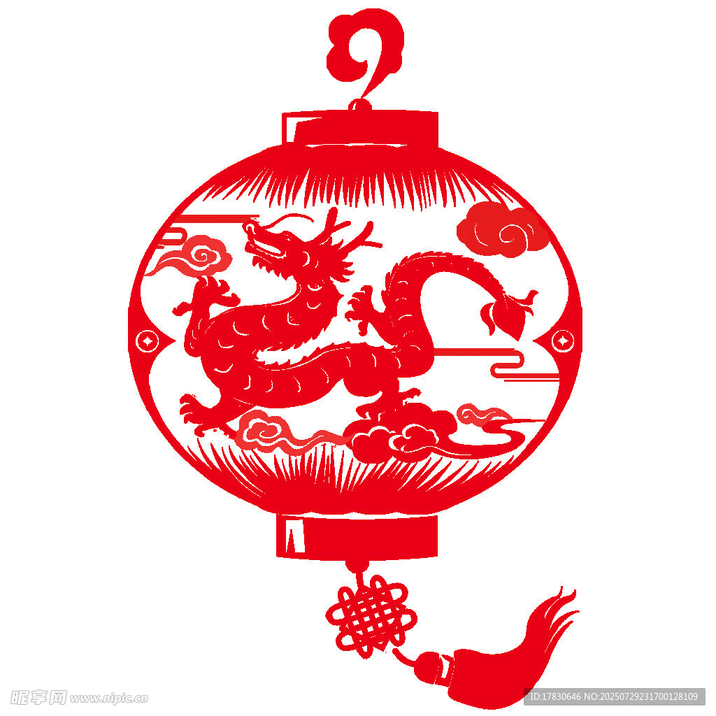 龙纹剪纸红灯笼