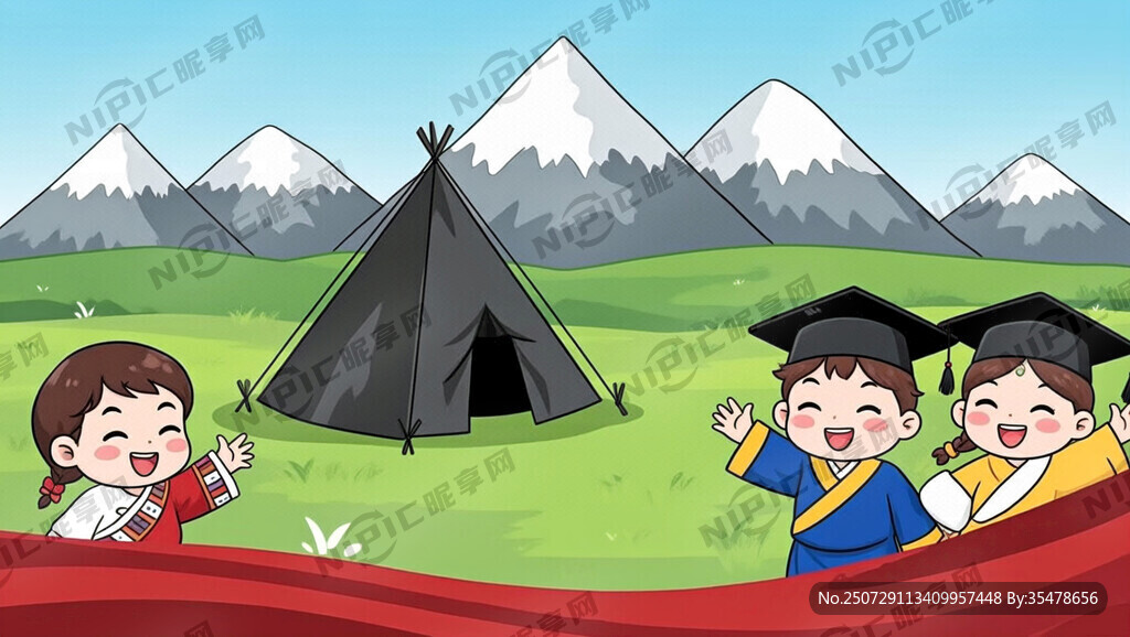 藏式背景 要有卡通穿毕业服小孩