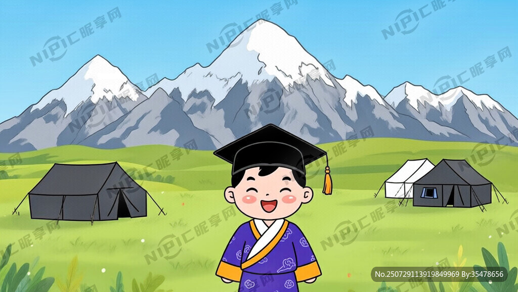 藏式背景 要有卡通穿毕业服小孩