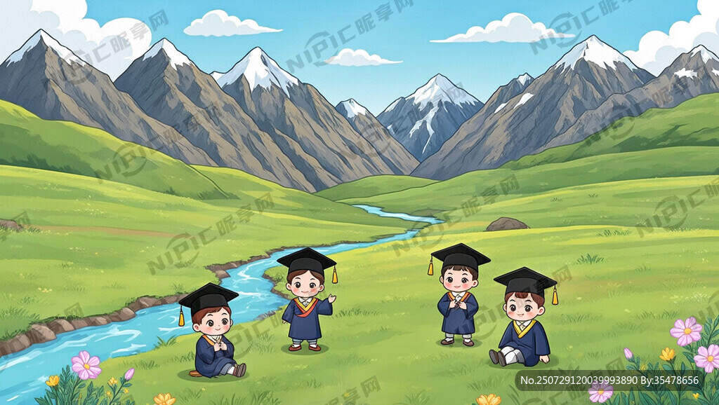 藏式卡通背景 要有高山草原