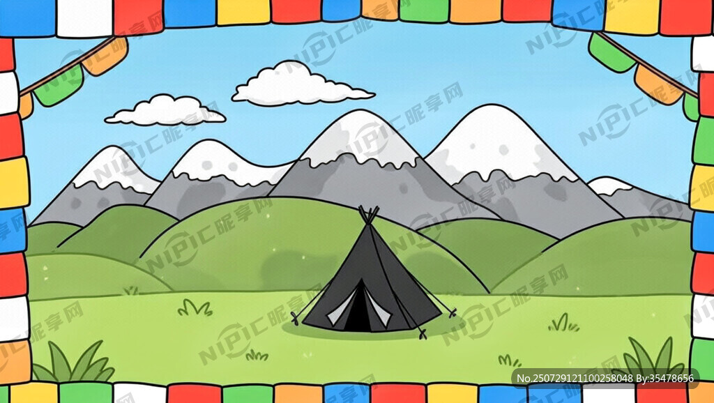 藏式卡通背景 边框要有藏式风幡