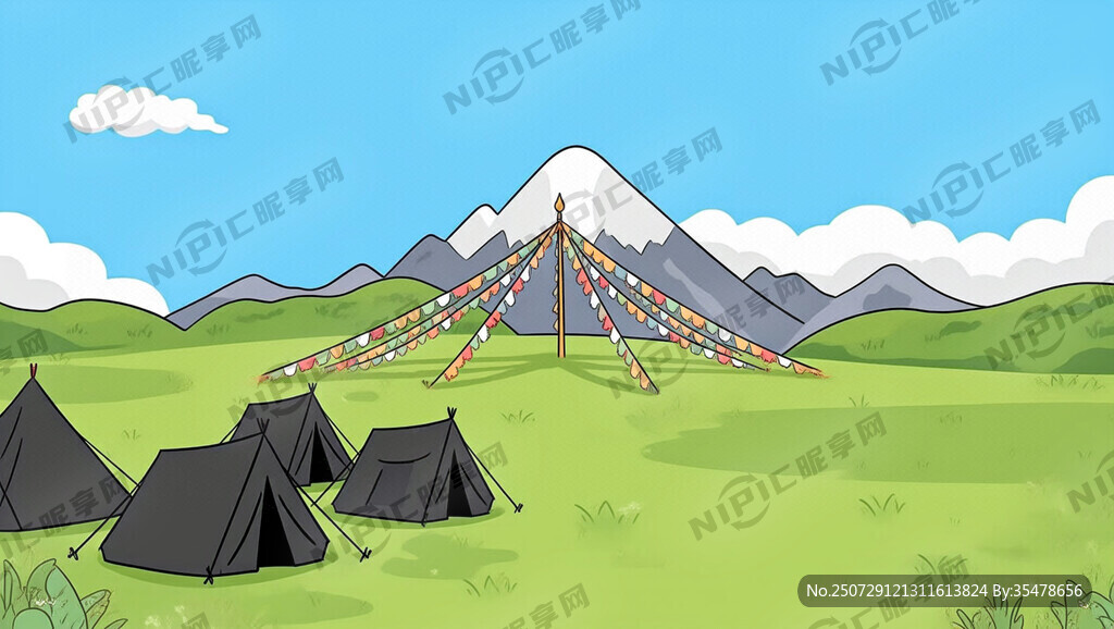 藏式卡通背景  有藏式黑帐篷 