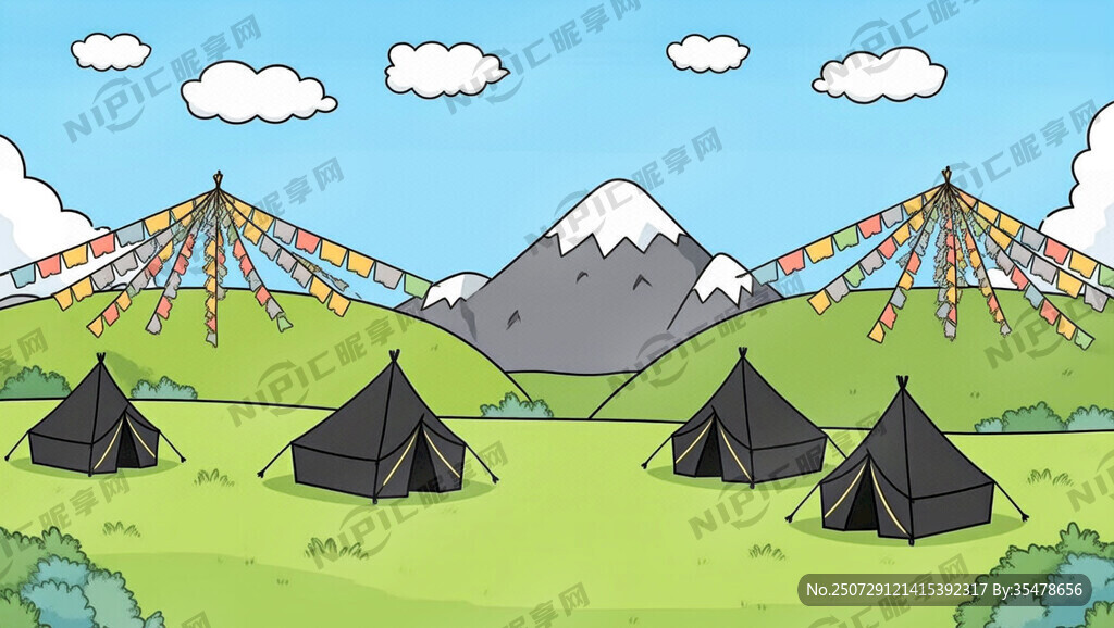 藏式卡通背景  有藏式黑帐篷 