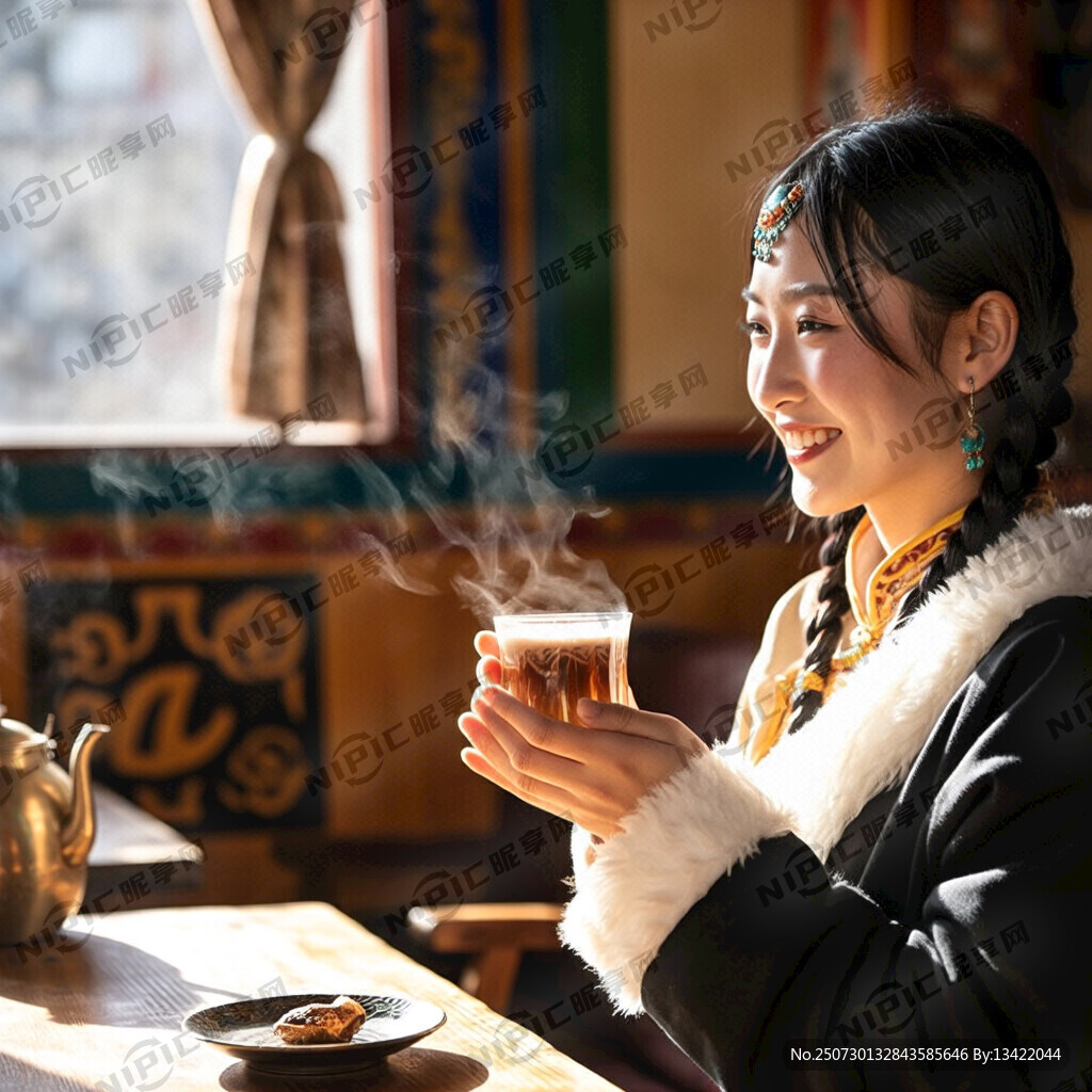 美女与藏族甜茶文化