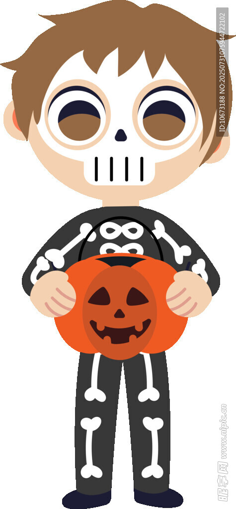 扮骷髅的小男孩与南瓜灯