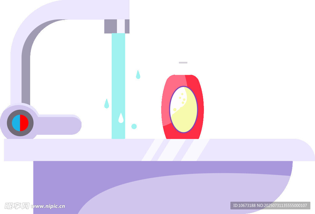 洗手池边的水龙头与洗手液