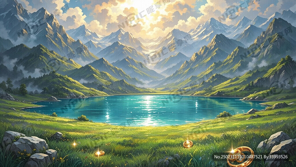 油墨画 中间油湖泊