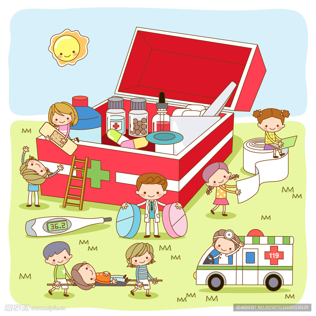 儿童急救场景趣味插画