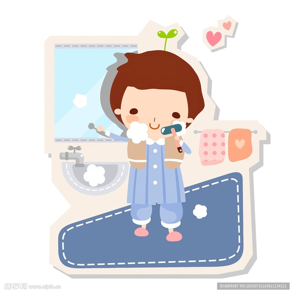 小男孩卫生间刷牙场景