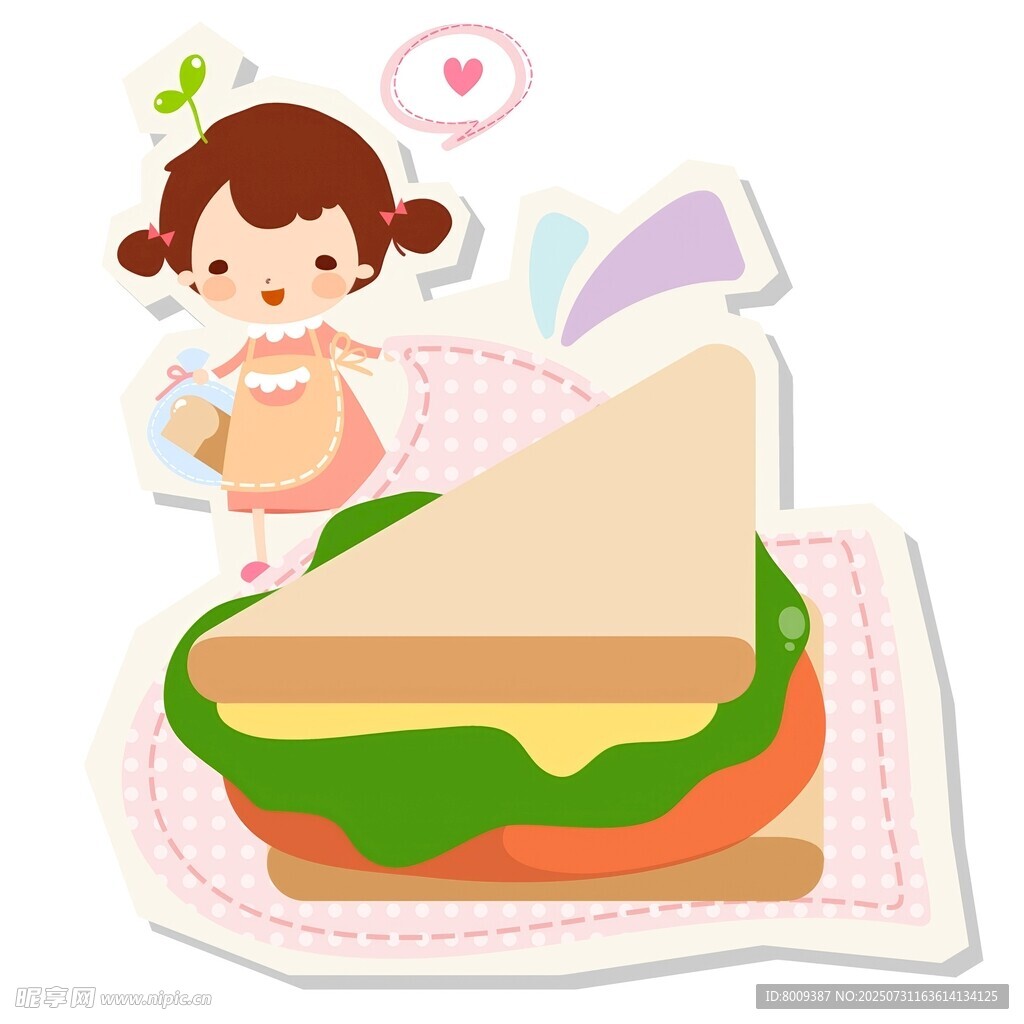 小女孩与美味三明治插画