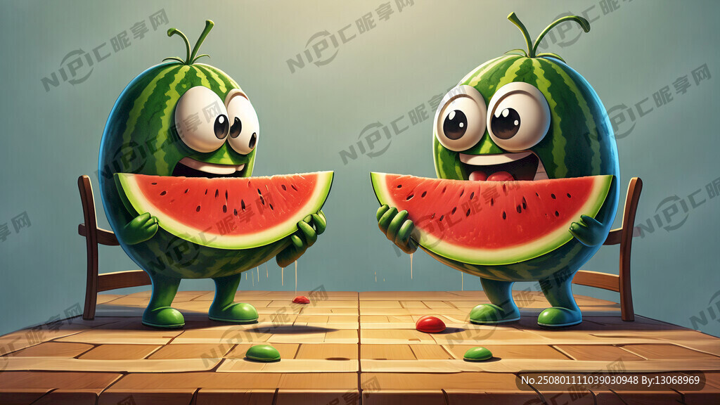 两个卡通人物站在桌子前玩石头剪