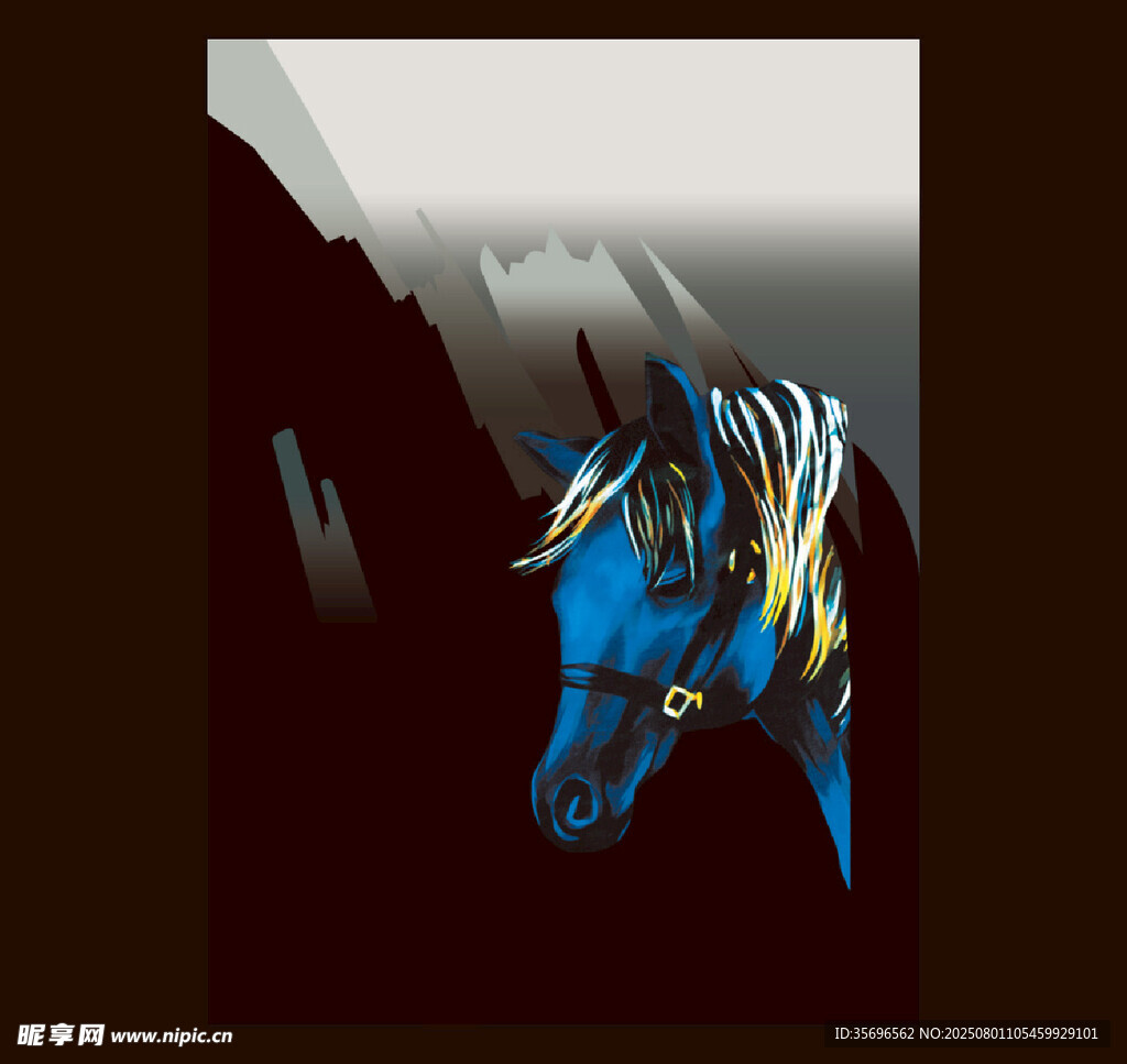 蓝色骏马艺术插画