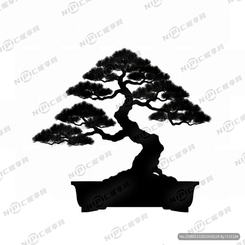 盆景黑色剪影 几何风格 大气