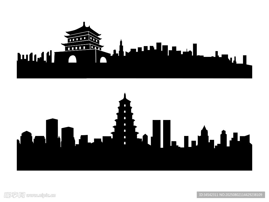 城市地标建筑剪影