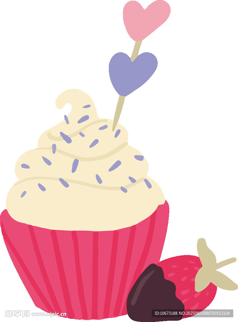 美味纸杯蛋糕配草莓