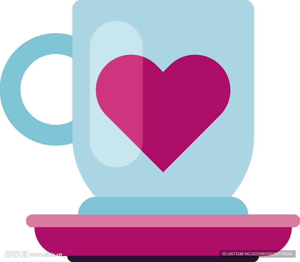 爱心图案的蓝色杯子