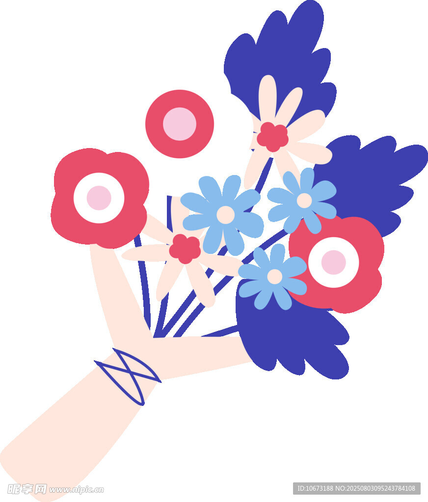 手捧多彩花卉插画