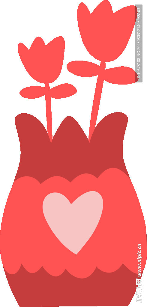 爱心花瓶中的艳丽花朵