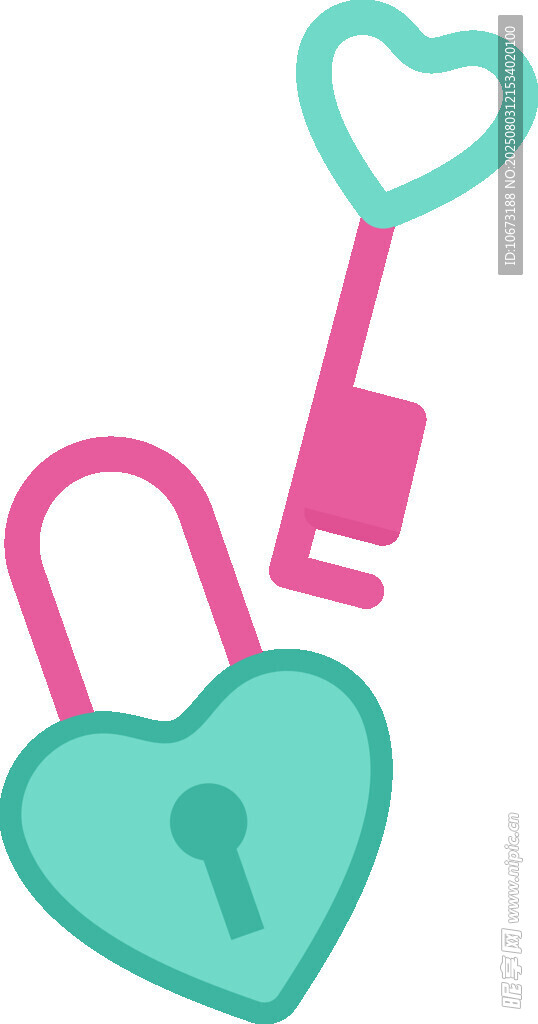 爱心锁与钥匙插画