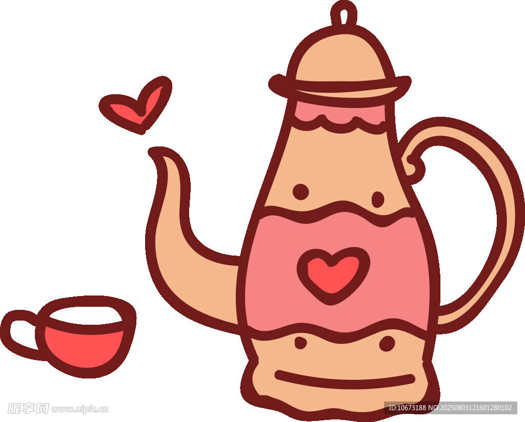 可爱爱心茶壶与茶杯