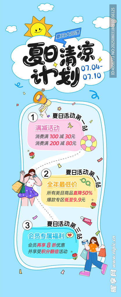 蓝色创意夏日清凉计划水牌促销海