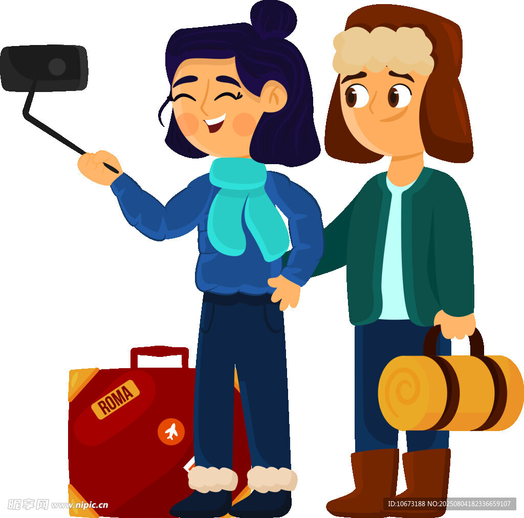 女孩与伙伴开心准备旅行