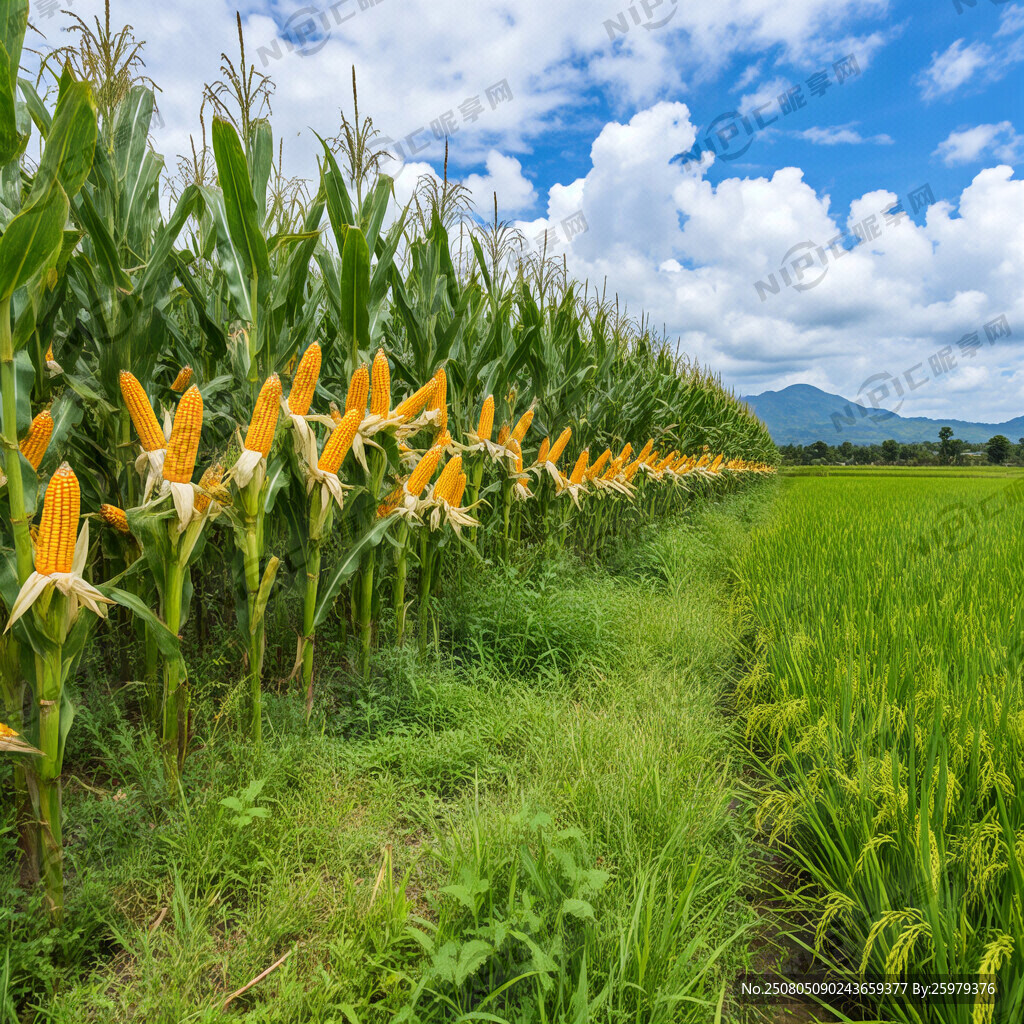 一半玉米田 一半水稻田