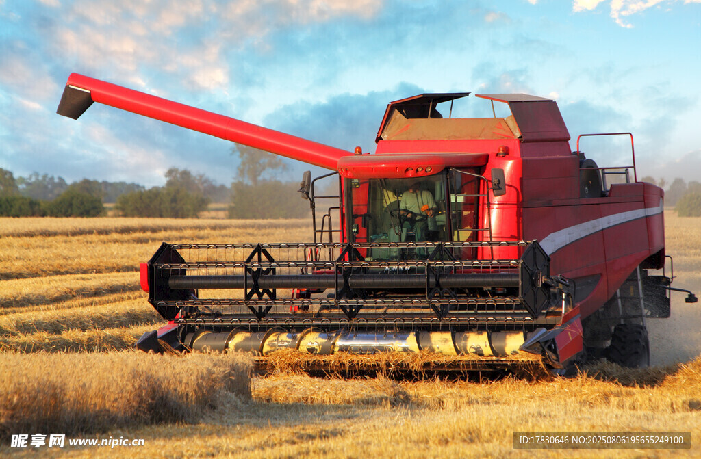 田野中的红色联合收割机
