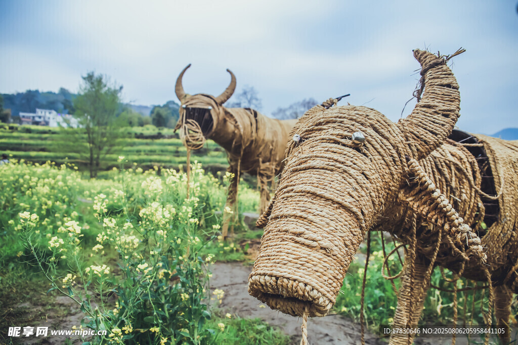 田野中的稻草动物造型