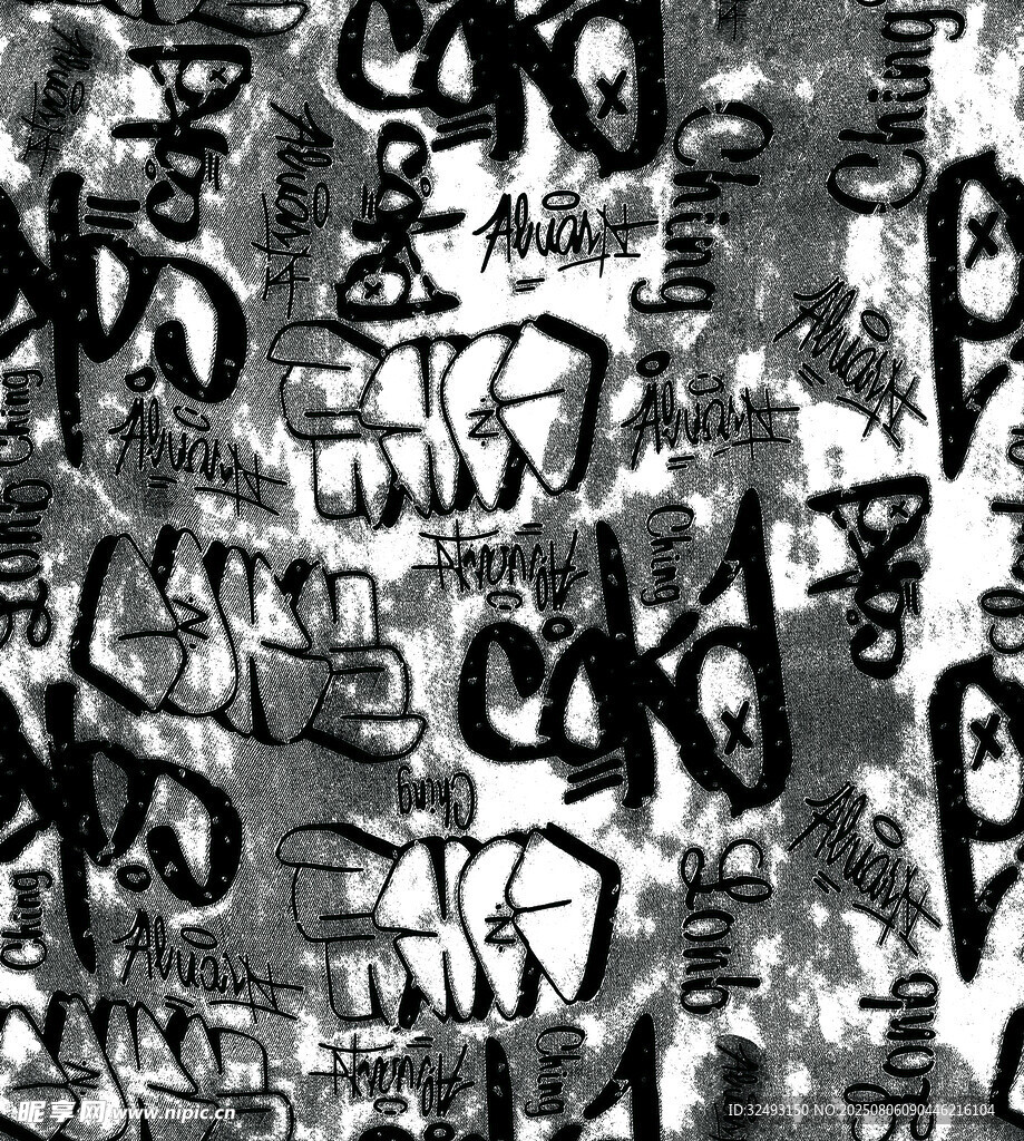 黑白涂鸦墙面艺术画面