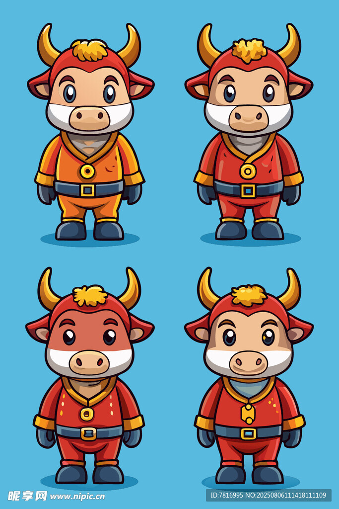 可爱牛年卡通形象四件套