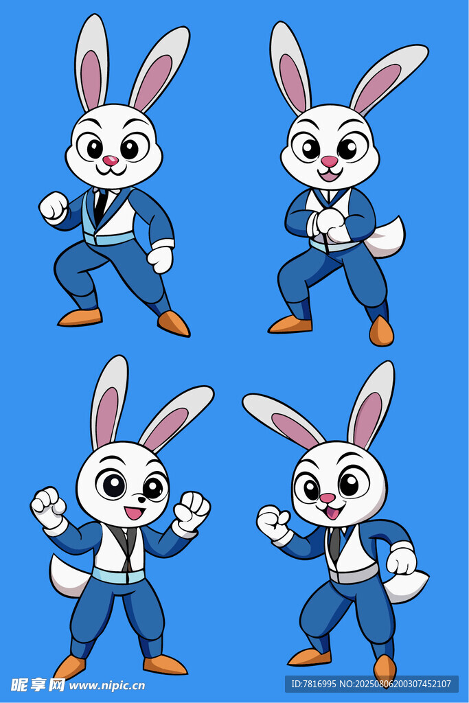 俏皮兔子的多样动作姿态