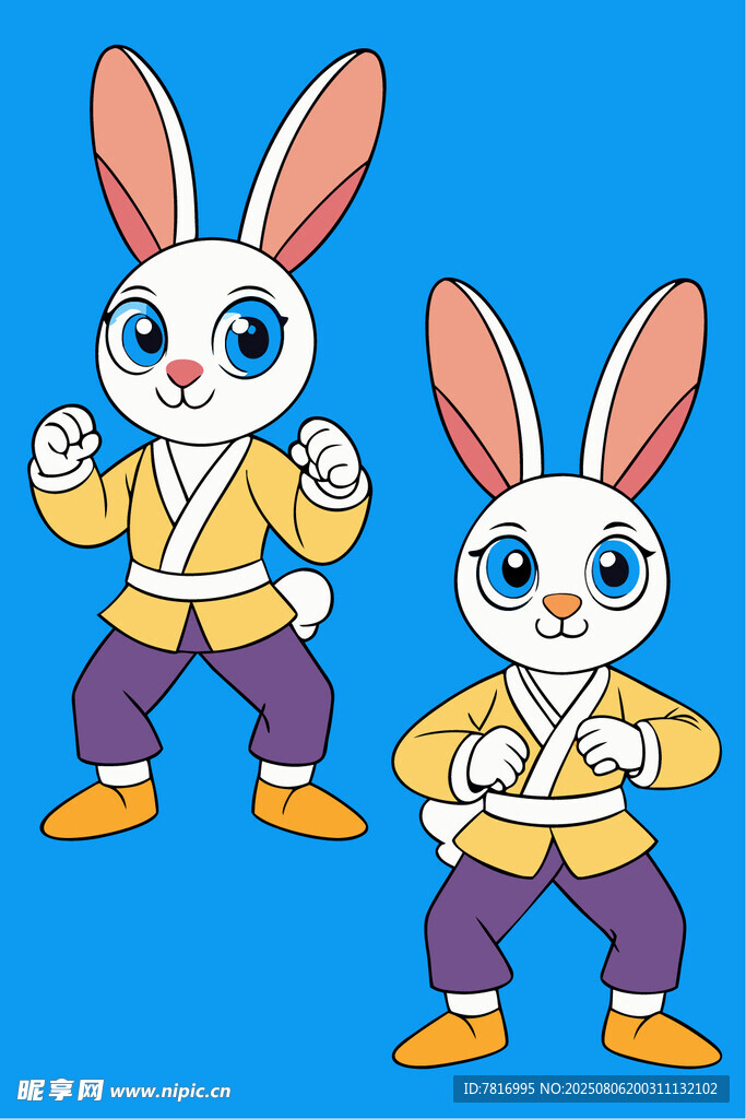 四只酷炫风格卡通兔子形象