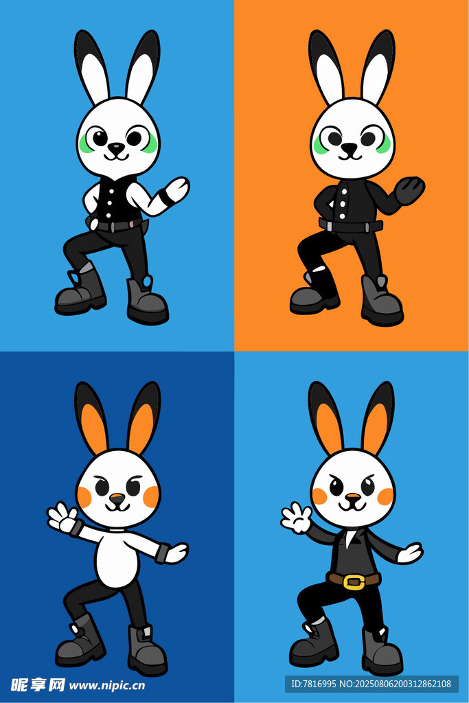 可爱兔子卡通形象四连拍