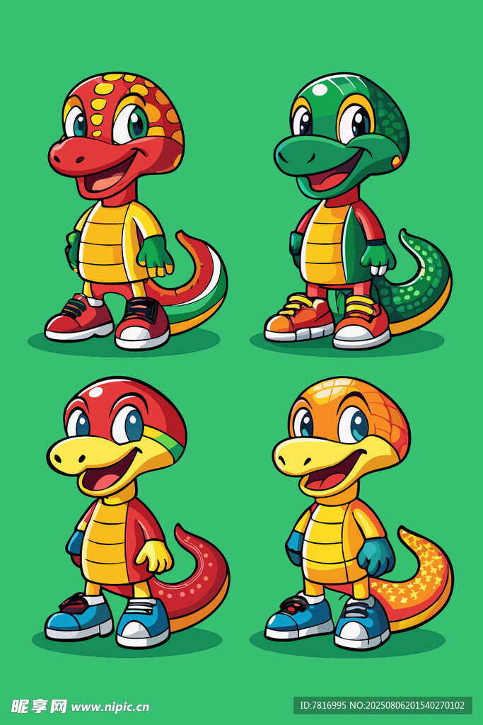 蛇娃娃多彩卡通鳄鱼角色形象