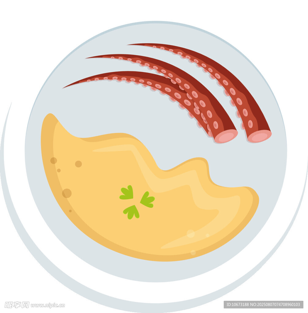 章鱼触手配黄色食物