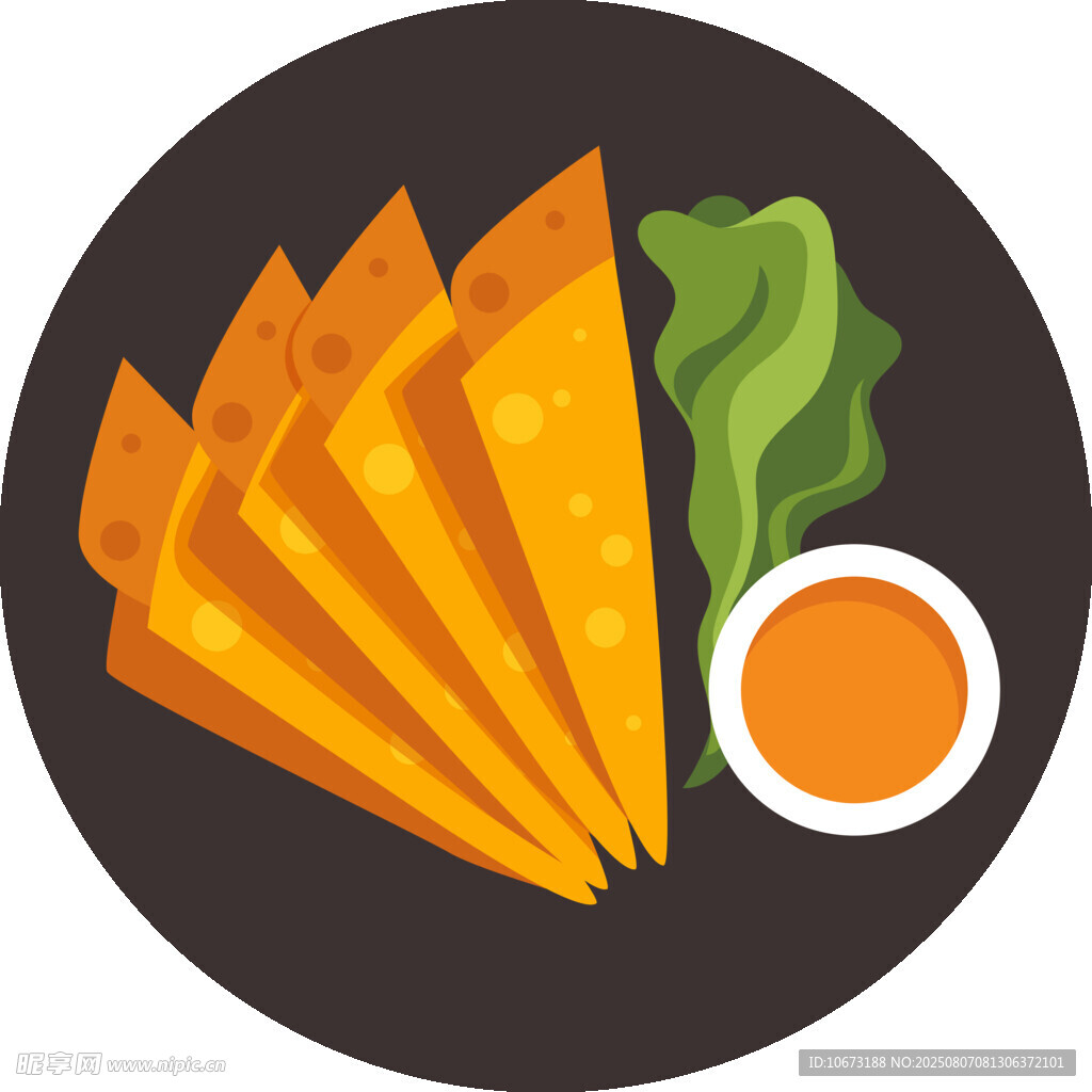 美味玉米片配蘸酱与蔬菜