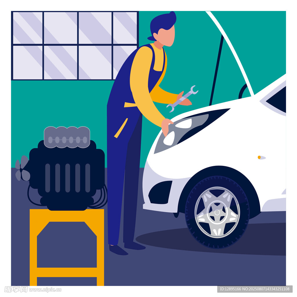 汽修工人专注检修汽车